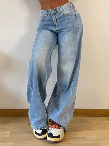 Loose Wide Leg Split-Joint Jean Pants Bottoms