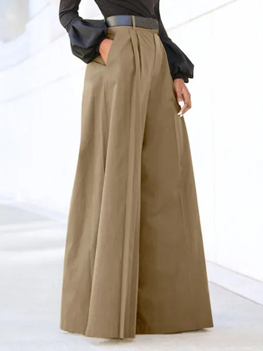 High Waisted Loose Pleated Solid Color Split-Joint Pants Trousers