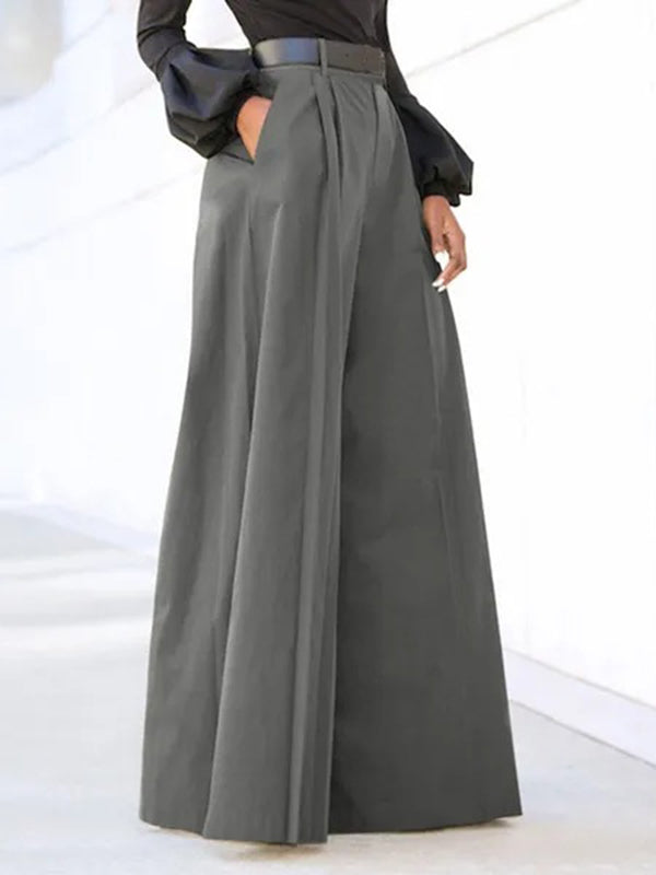 High Waisted Loose Pleated Solid Color Split-Joint Pants Trousers