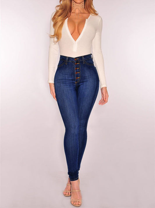 Skinny Leg High-Waisted Split-Joint Jean Pants Bottoms