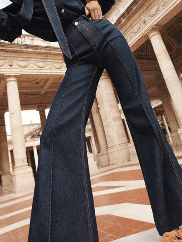 Flared High Waisted Split-Joint Jean Pants Bottoms