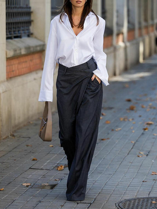 High Waisted Loose Asymmetric Solid Color Split-Joint Suit Pants Trousers